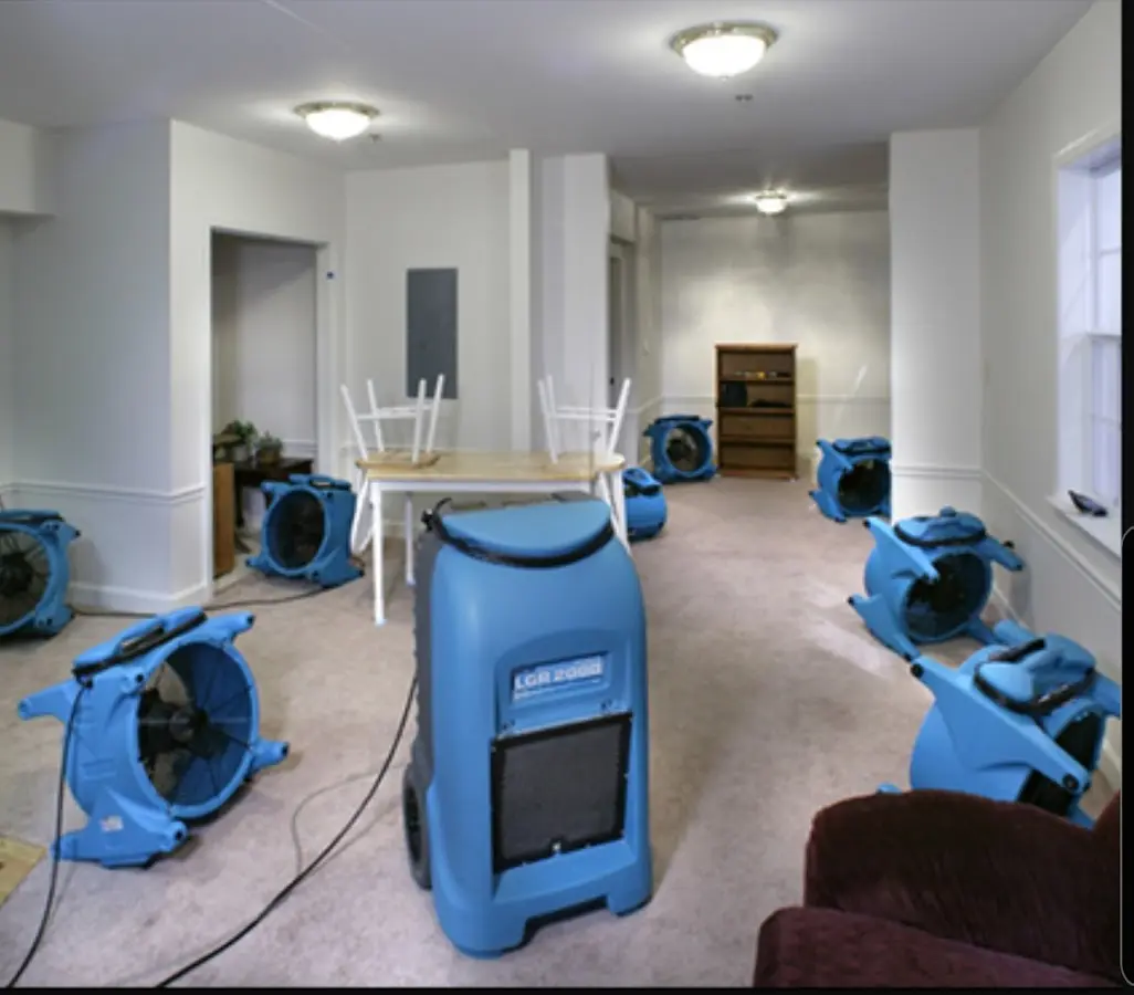 Air movers and dehumidifier setup for Water Damage Restoration in San Ramon